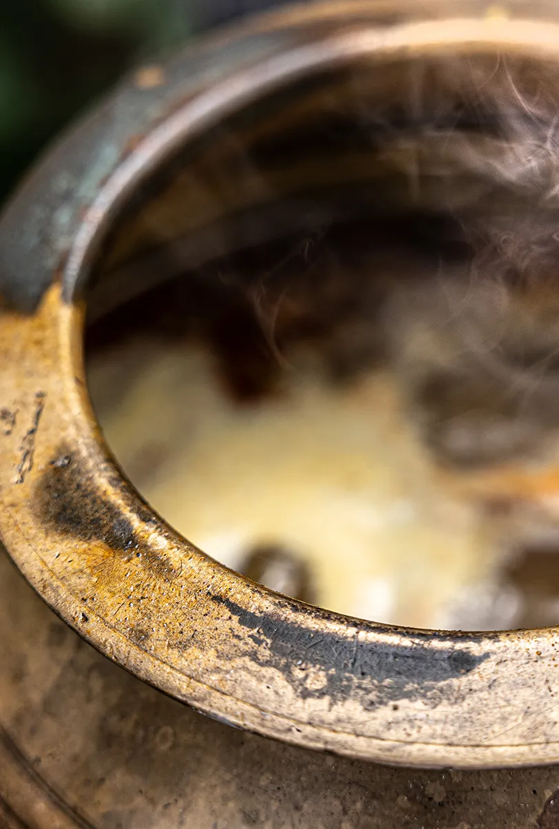 Traditional daal cooking pot at Mukunda Haveli